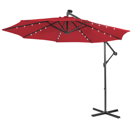 10 Feet Patio Solar Powered Cantilever Umbrella with Tilting System-Wine