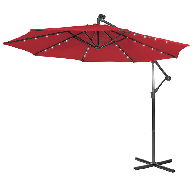 10 Feet Patio Solar Powered Cantilever Umbrella with Tilting System-Wine