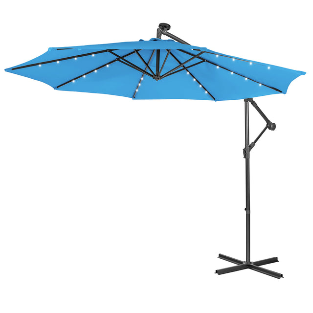 10 Feet Patio Solar Powered Cantilever Umbrella with Tilting System-Blue