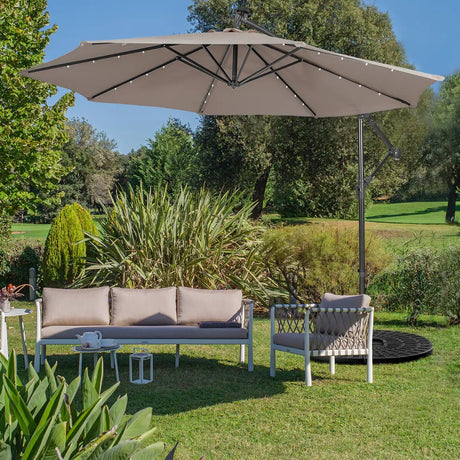 10 Feet Patio Solar Powered Cantilever Umbrella with Tilting System-Coffee