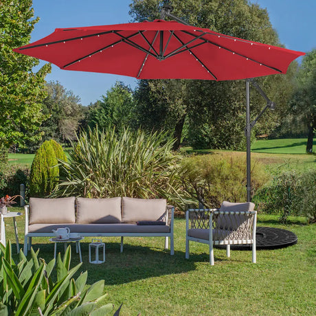 10 Feet Patio Solar Powered Cantilever Umbrella with Tilting System-Wine