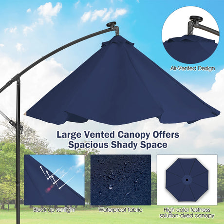 10 Feet Patio Solar Powered Cantilever Umbrella with Tilting System-Navy
