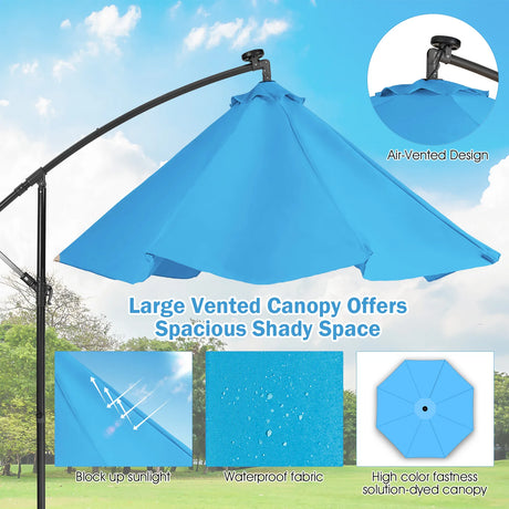 10 Feet Patio Solar Powered Cantilever Umbrella with Tilting System-Blue