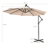 10 Feet Patio Solar Powered Cantilever Umbrella with Tilting System-Beige