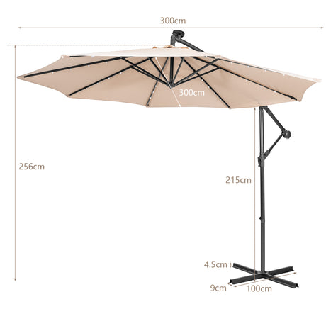 10 Feet Patio Solar Powered Cantilever Umbrella with Tilting System-Beige