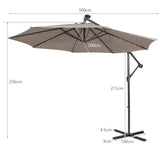 10 Feet Patio Solar Powered Cantilever Umbrella with Tilting System-Coffee
