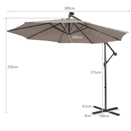 10 Feet Patio Solar Powered Cantilever Umbrella with Tilting System-Coffee