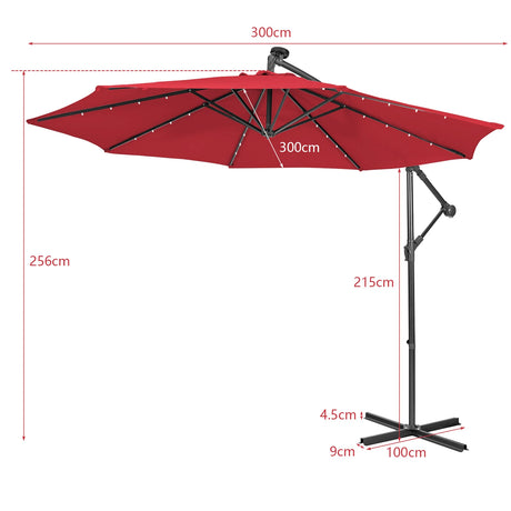 10 Feet Patio Solar Powered Cantilever Umbrella with Tilting System-Wine