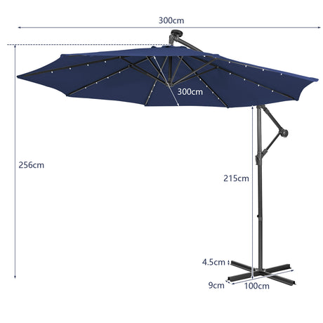 10 Feet Patio Solar Powered Cantilever Umbrella with Tilting System-Navy