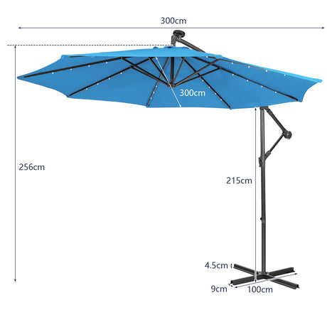 10 Feet Patio Solar Powered Cantilever Umbrella with Tilting System-Blue