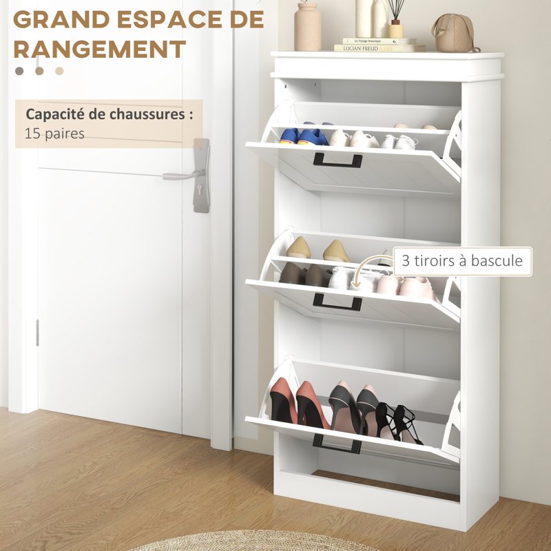 HOMCOM Three-Drawer Minimalistic Shoe Storage Cabinet, for 15 Shoes