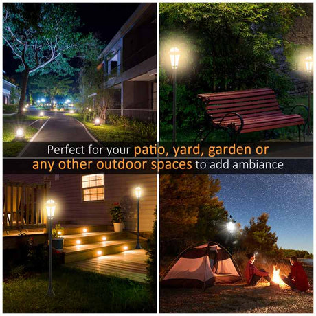 Outsunny 2 PCS LED Garden Lights Lamp Post Solar Powered Lantern Patio Pathway Walkway Outdoor Water-Resist Auto Switch 6 Hours Black