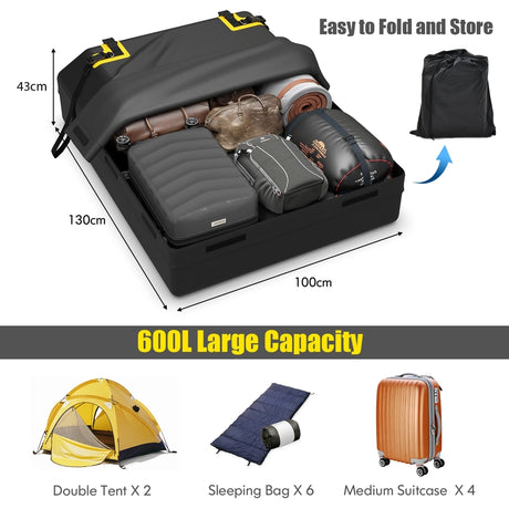 600L Car Roof Bag for All Vehicles with/without Racks-Black