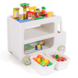 2 in 1 Car Shaped Toy Cabinet with Safe HDPE Frame and 2 Storage Baskets-White