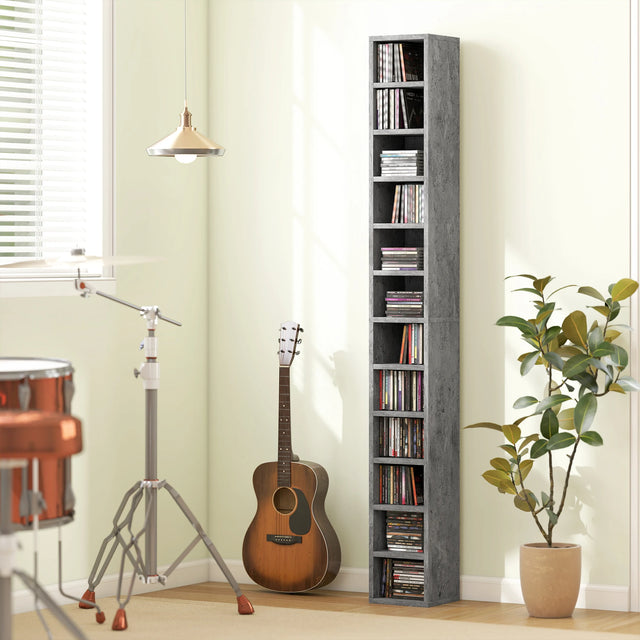 HOMCOM 204 CD Tall Narrow Media Storage Tower - Cement Grey