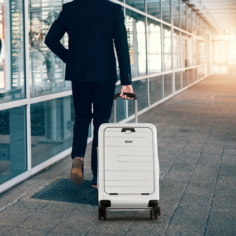 20 Inch Carry-on Luggage PC Hardside Suitcase TSA Lock with Front Pocket and USB Port-White