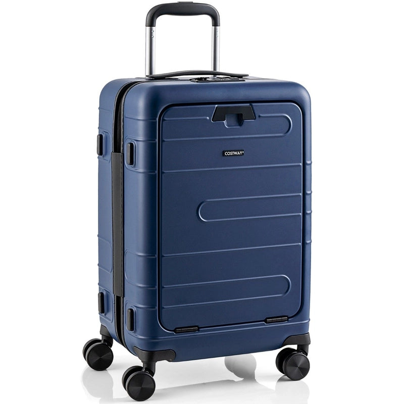 20 Inch Carry-on Luggage PC Hardside Suitcase TSA Lock with Front Pocket and USB Port-Navy