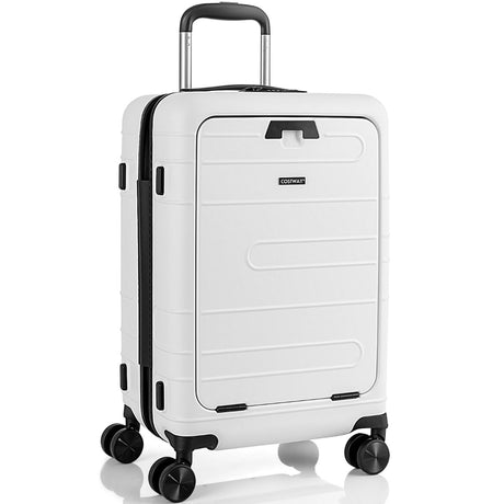 20 Inch Carry-on Luggage PC Hardside Suitcase TSA Lock with Front Pocket and USB Port-White