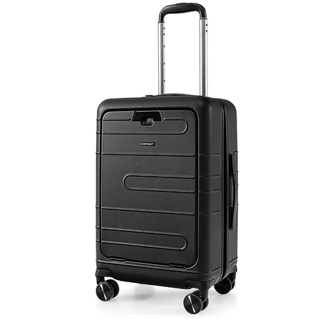 20 Inch Carry-on Luggage PC Hardside Suitcase TSA Lock with Front Pocket and USB Port-Black