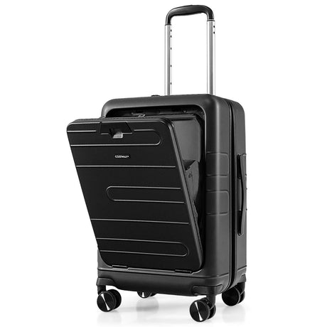 20 Inch Carry-on Luggage PC Hardside Suitcase TSA Lock with Front Pocket and USB Port-Black