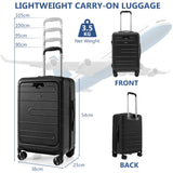 20 Inch Carry-on Luggage PC Hardside Suitcase TSA Lock with Front Pocket and USB Port-Black