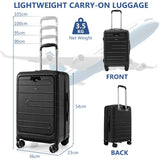 20 Inch Carry-on Luggage PC Hardside Suitcase TSA Lock with Front Pocket and USB Port-Black