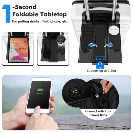 20 Inch Carry-on Luggage PC Hardside Suitcase TSA Lock with Front Pocket and USB Port-White