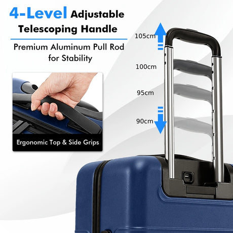 20 Inch Carry-on Luggage PC Hardside Suitcase TSA Lock with Front Pocket and USB Port-Navy