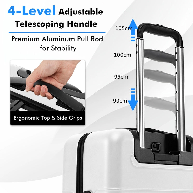 20 Inch Carry-on Luggage PC Hardside Suitcase TSA Lock with Front Pocket and USB Port-White