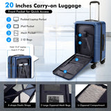 20 Inch Carry-on Luggage PC Hardside Suitcase TSA Lock with Front Pocket and USB Port-Navy