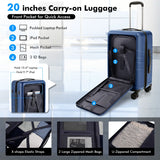 20 Inch Carry-on Luggage PC Hardside Suitcase TSA Lock with Front Pocket and USB Port-Navy