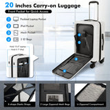 20 Inch Carry-on Luggage PC Hardside Suitcase TSA Lock with Front Pocket and USB Port-White
