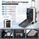 20 Inch Carry-on Luggage PC Hardside Suitcase TSA Lock with Front Pocket and USB Port-White