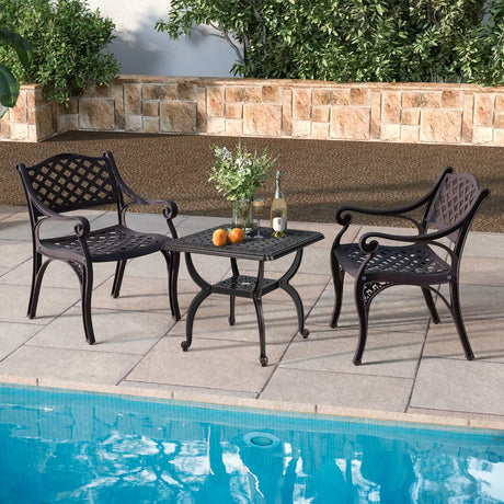 Cast Aluminum Outdoor Side Table with Storage Shelf for Garden Porch Balcony