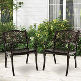 Cast Aluminum Dining Chairs Set of 2 with Patio Chairs Armrests Flower Pattern-Bronze