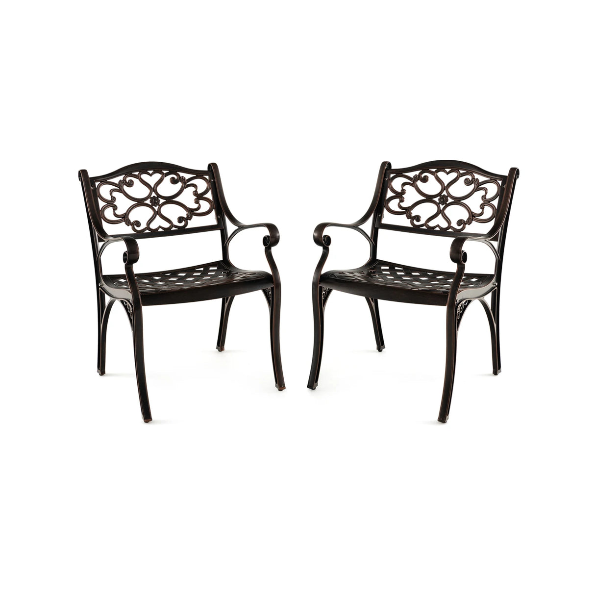 Cast Aluminum Dining Chairs Set of 2 with Patio Chairs Armrests Flower Pattern-Bronze