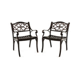 Cast Aluminum Dining Chairs Set of 2 with Patio Chairs Armrests Flower Pattern-Bronze