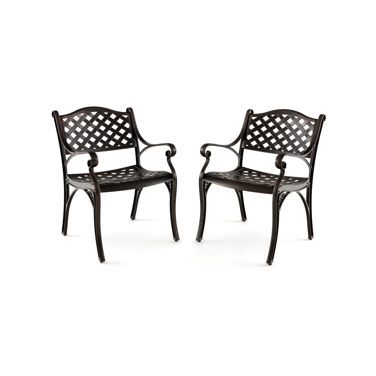 Cast Aluminum Patio Chairs Set of 2 Dining Chairs with Armrests Diamond Pattern-Bronze