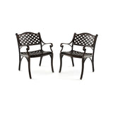 Cast Aluminum Patio Chairs Set of 2 Dining Chairs with Armrests Diamond Pattern-Bronze