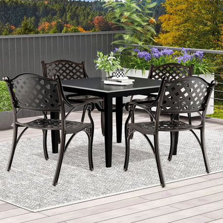 Cast Aluminum Patio Chairs Set of 2 Dining Chairs with Armrests Diamond Pattern-Bronze