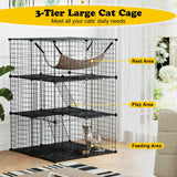3-Tier Cat Enclosure Large Cat Cage with Comfy Hammock-Black