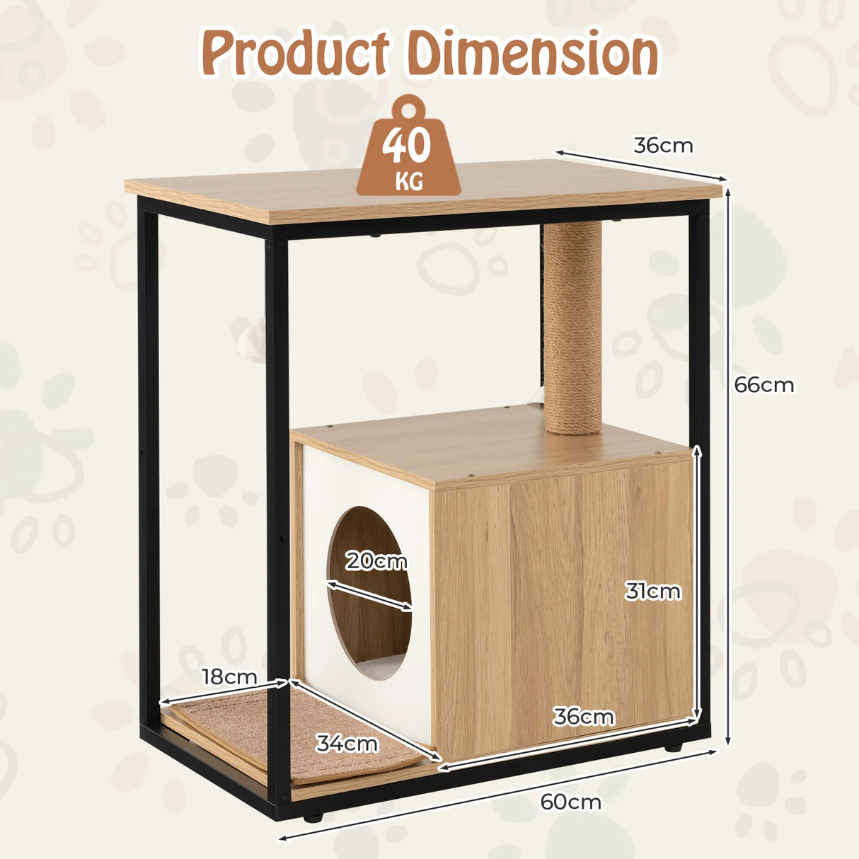 3 in 1 Cat House &amp; Scratching Post &amp; Side Table Cat Cave with Removable Scratching Mat &amp; Ball Natural