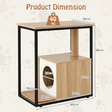 3 in 1 Cat House &amp; Scratching Post &amp; Side Table Cat Cave with Removable Scratching Mat &amp; Ball Natural