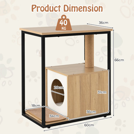 3 in 1 Cat House &amp; Scratching Post &amp; Side Table Cat Cave with Removable Scratching Mat &amp; Ball Natural