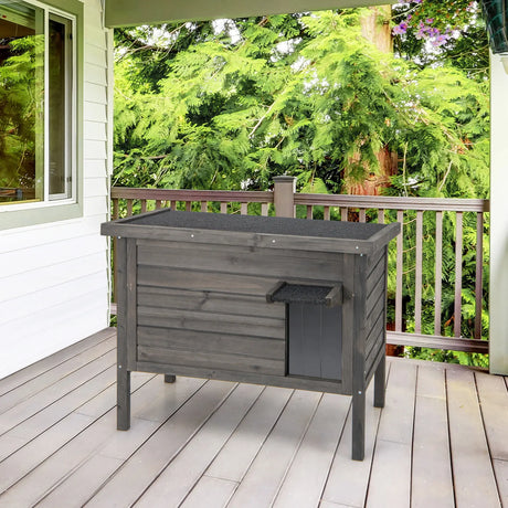 Weatherproof Wooden Feral Cat House with All-Round Foam Insulated for Multiple Cats-Grey