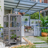 Outdoor Cat House Enclosures on Wheels Kitten Cages with Resting Box-Gray