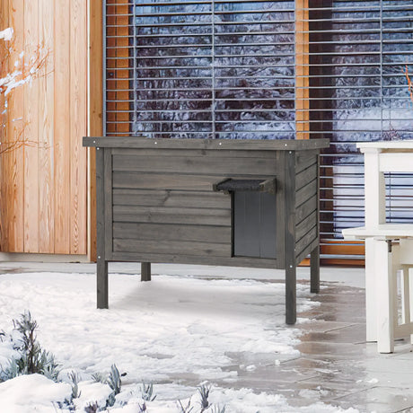 Weatherproof Wooden Feral Cat House with All-Round Foam Insulated for Multiple Cats-Grey