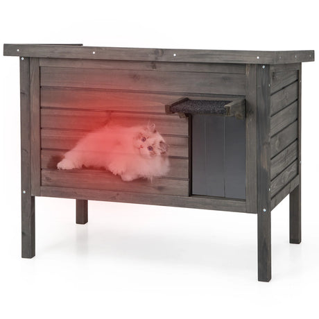 Weatherproof Wooden Feral Cat House with All-Round Foam Insulated for Multiple Cats-Grey