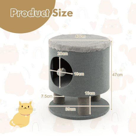 3-in-1 Cat Condo Stool Kitty Bed with Scratching Posts and Plush Ball Toy-Gray