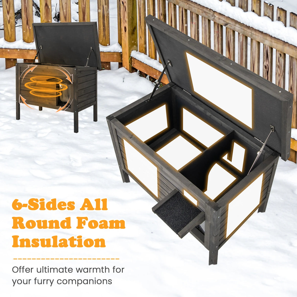 Weatherproof Wooden Feral Cat House with All-Round Foam Insulated for Multiple Cats-Grey